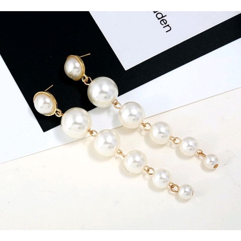 Khuyên tai bông tai ngọc trai nhân tạo dáng dài sang trọng thời trang Hàn Quốc