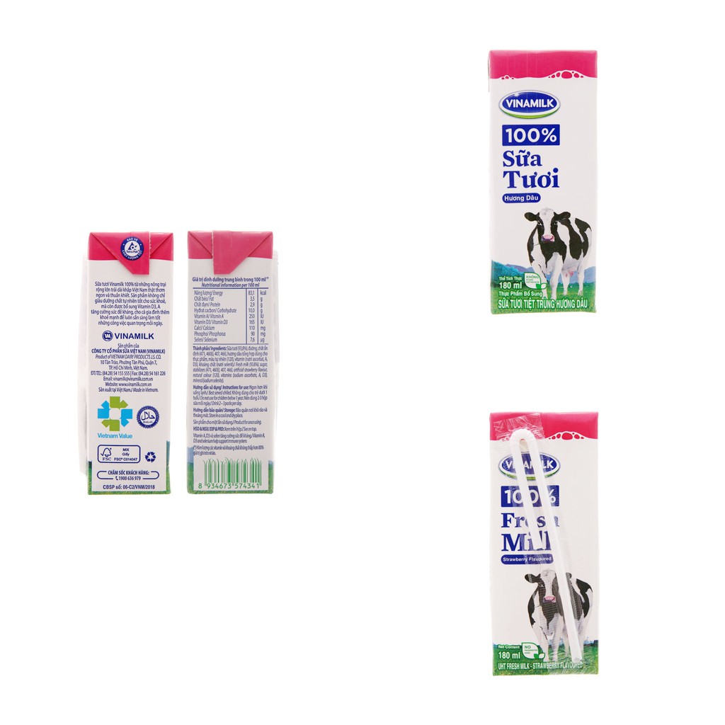 THÙNG SỮA TƯƠI TIỆT TRÙNG VINAMILK 100% 48 x 180ML