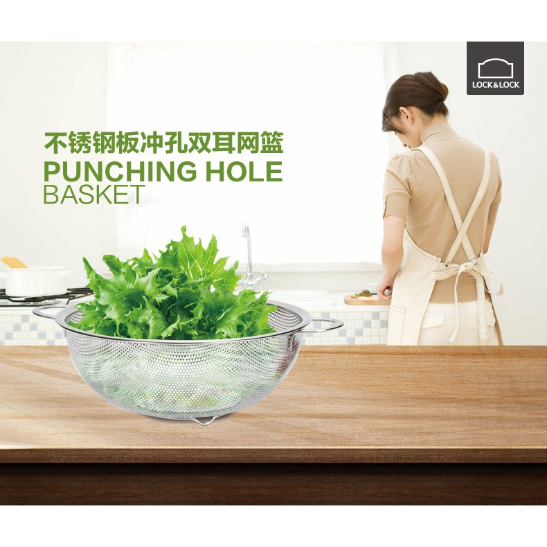 Rổ inox punching hole 20 cm có tay cầm [MIXB1202]