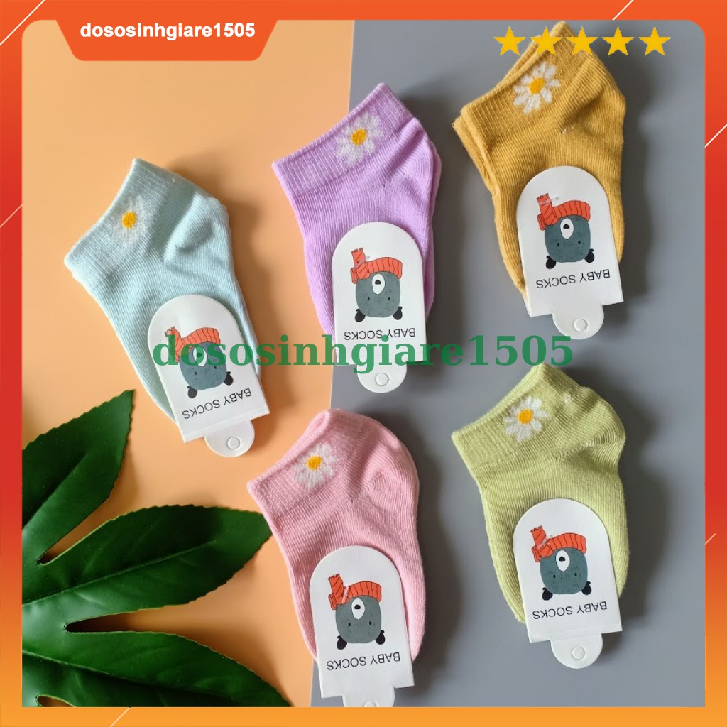 Set 5 đôi vớ cotton màu mẫu hoa cúc size 0-12 tháng/ Tất sơ sinh em bé mềm mịn