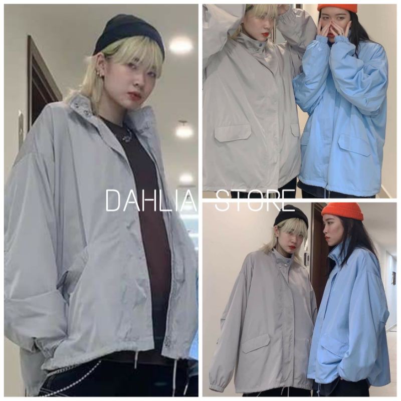 🌸 Áo gió hai lớp 🌸 Jacket dáng rộng hai màu xanh,ghi chất dày Unisex siêu đẹp