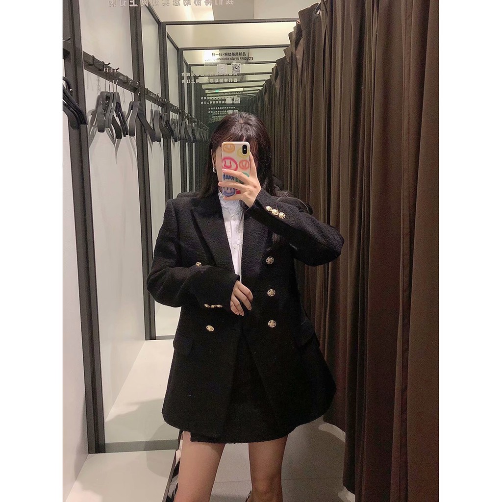 ÁO KHOÁC BLAZER VẢI DỆT ZRA NỮ MÀU ĐEN NoBrand