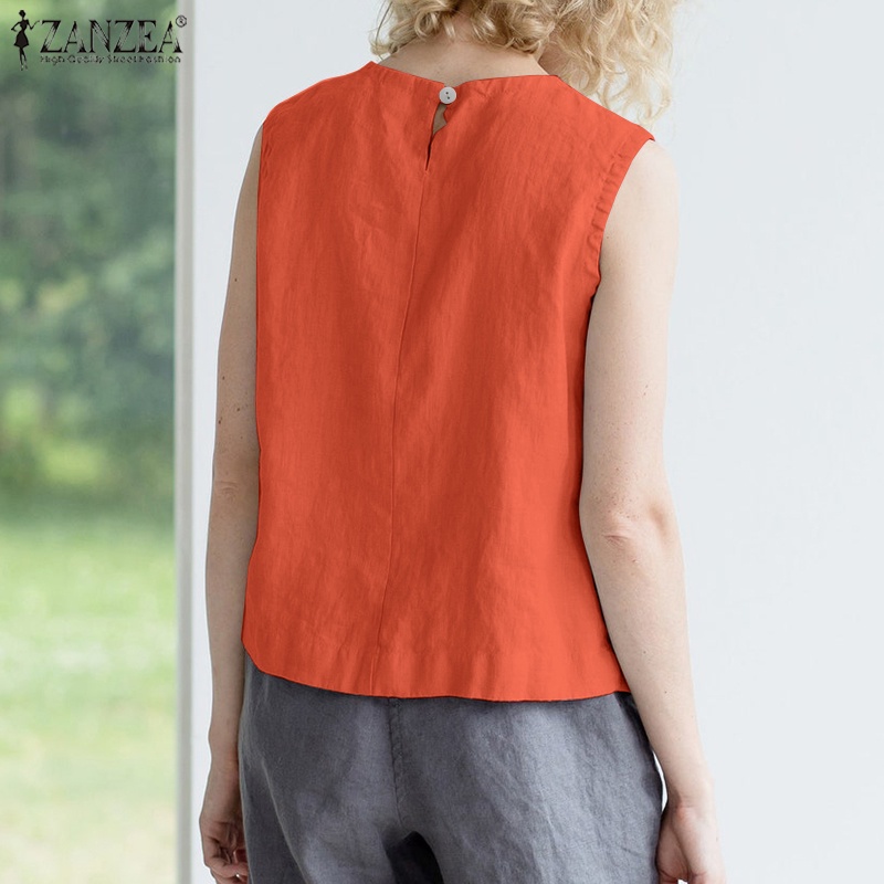 Áo sát nách ZANZEA cổ tròn màu trơn phong cách Bohemian cho nữ