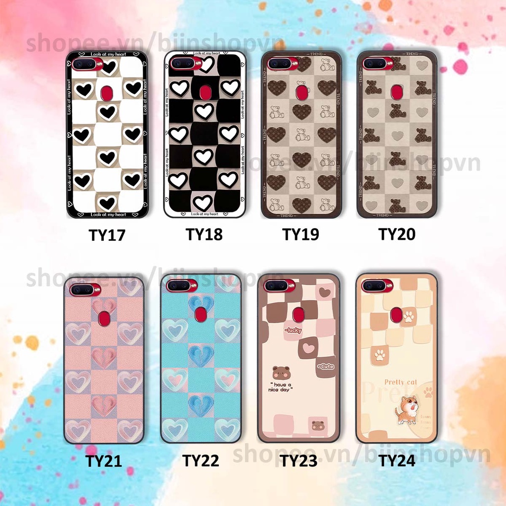 Ốp Oppo A5s / A7 / F9 / A12 caro trái tim nhiều màu sắc, đầy cá tính, khẳng định phong cách