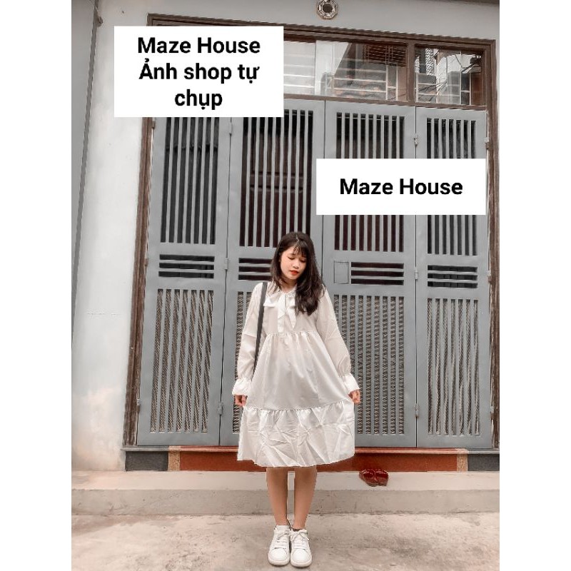 Váy babydoll nơ ngực 💖Freeship💖 Đầm babydoll nữ tay bồng dáng suông, tiểu thư - Maze House | BigBuy360 - bigbuy360.vn