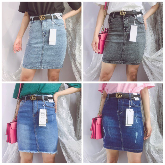 Chân váy jean ôm xẻ sau