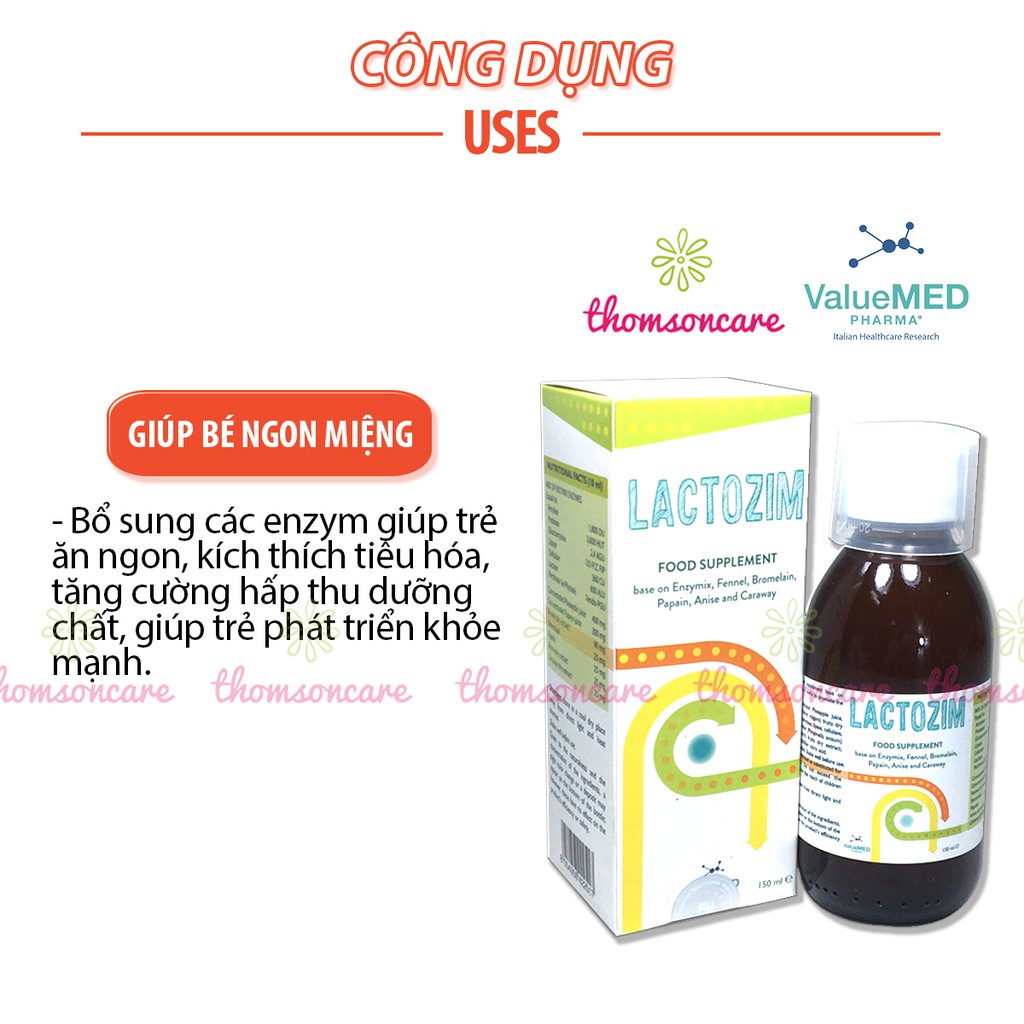 Lactozim - Bổ sung các enzym tiêu hóa giúp trẻ ăn ngon, hấp thụ tốt, giảm biếng ăn Lactozym nhập khẩu từ Ý