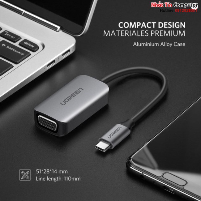 Cáp chuyển đổi USB Type-C sang VGA vỏ nhôm Ugreen 50316 chính hãng