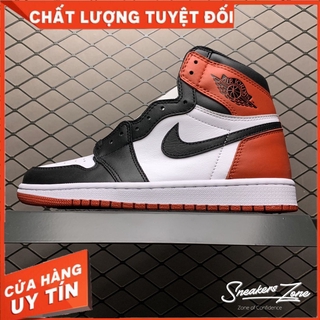 Giày Thể Thao Sneakers AIR JORDAN 1 Retro High Bred Toe Đen trắng gót đỏ cổ cao cho nam và nữ