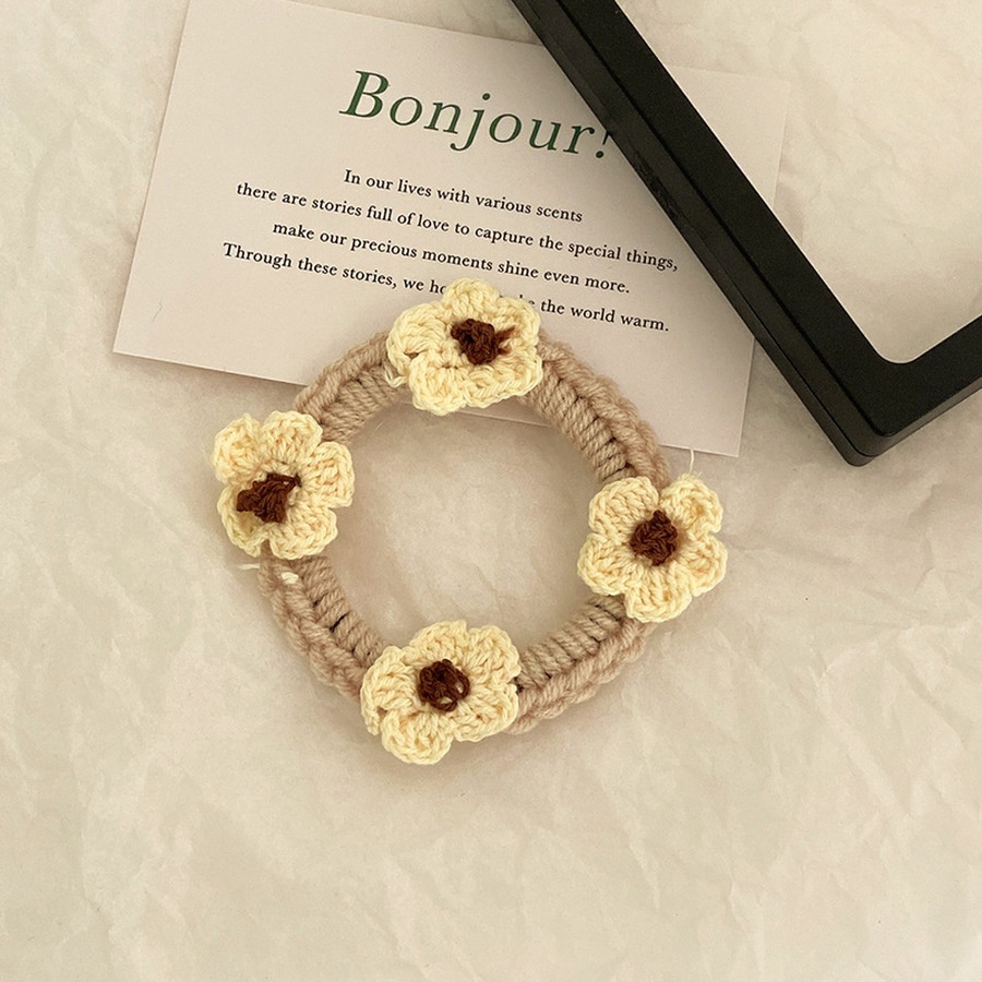 Dây buộc tóc vải len dệt kim đính hoa phong cách Hàn Quốc dễ thương thời trang mùa thu cho nữ