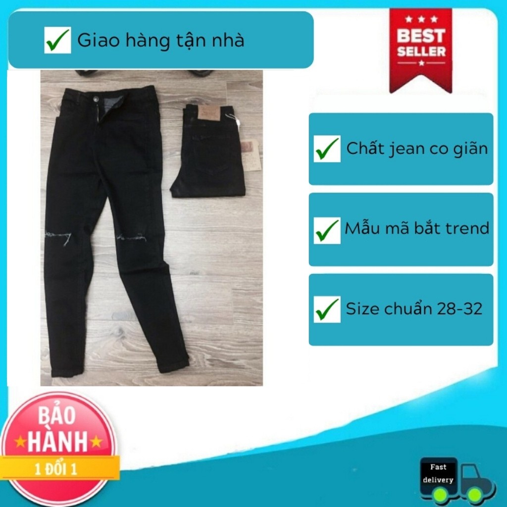 Quần jean nam đen rách gối hàn quốc jean co giãn cao cấp size 28-32 (HÌNH THẬT)(44-70KG)