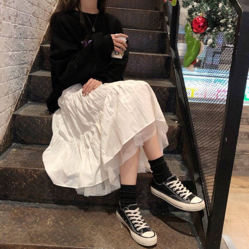 Chân váy dài trắng ulzzang, chân váy dài 2 lớp vintage phong cách Hàn Quốc - HÀNG MỚI VỀ