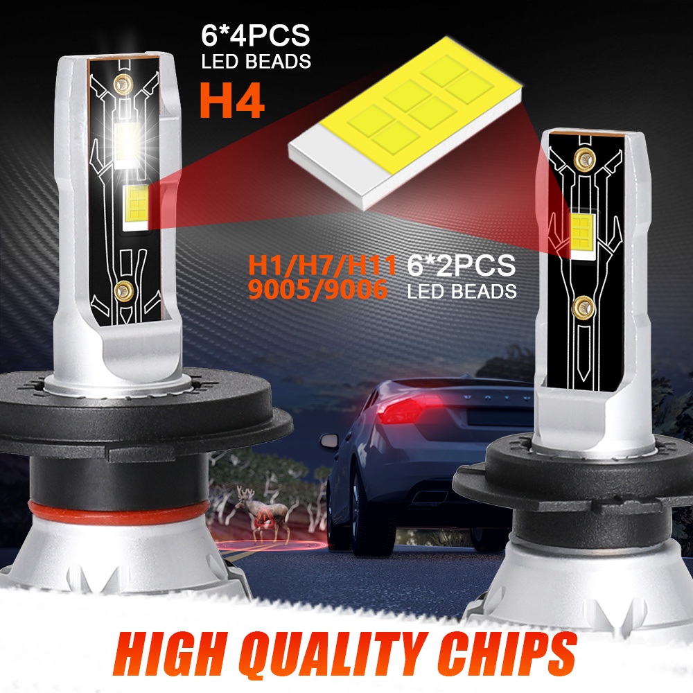 Đèn Pha LED H1 H4 H7 H8 H11 HB3 HB4 9005 9006 6000K 12V Cho Ô Tô
