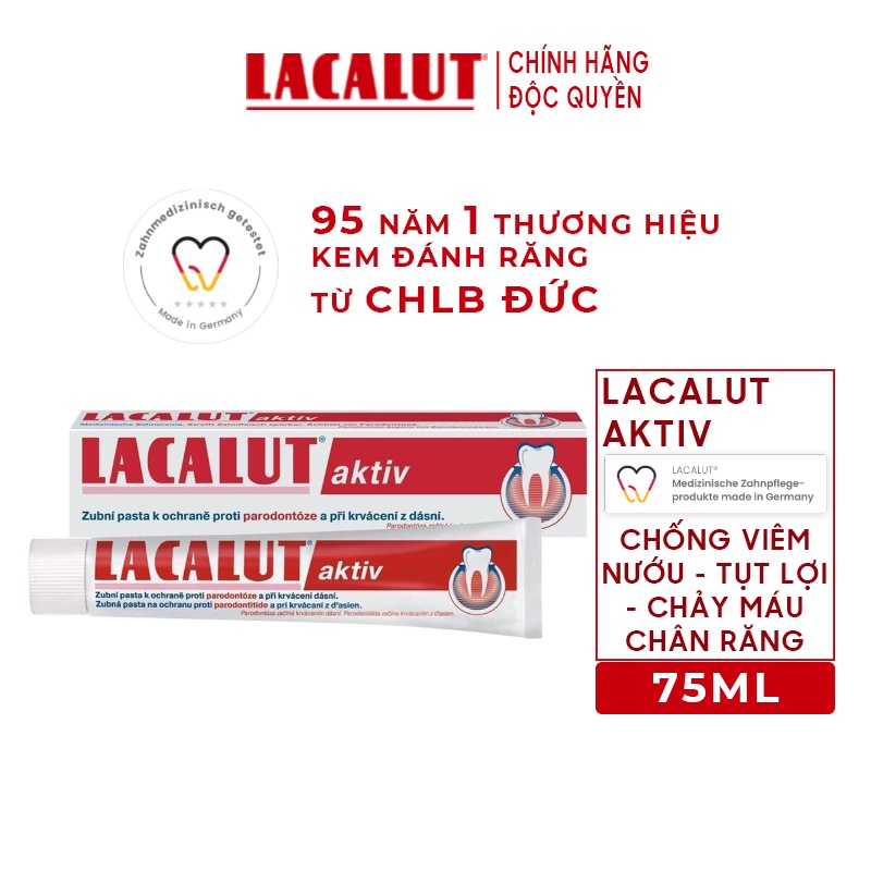 Kem đánh răng Lacalut Aktiv chống tụt lợi, viêm nướu, ngừa chảy máu chân răng 75ml – nhập khẩu từ Đức