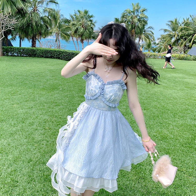 Đầm Hai Dây Thắt Nơ Phong Cách Pháp Thời Trang Mùa Hè Mới Dành Cho Nữ 2022