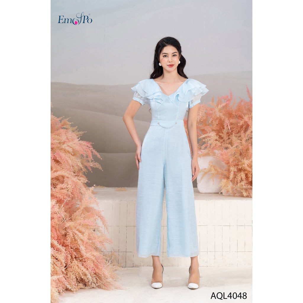 Jumpsuit cổ tim, bèo vai, đính xích eo Emspo AQL4048