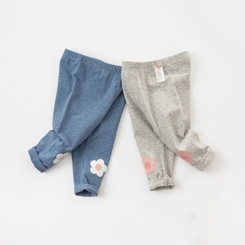 Quần Legging Dài Vải Cotton Họa Tiết Hoa Dễ Thương Cho Bé Gái