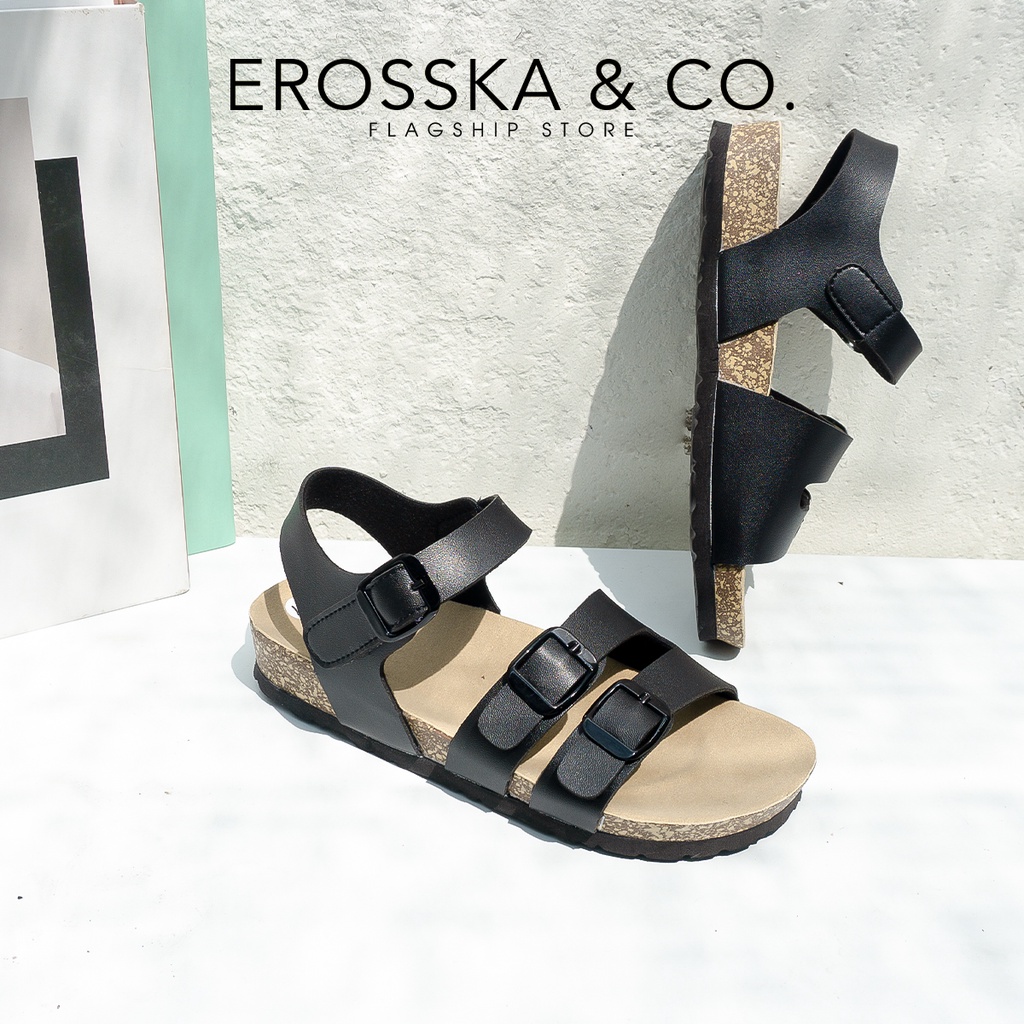 [Mã WABRTL3 -10% đơn 250K]Erosska - Giày sandal đế trấu quai ngang 2 khoá màu trắng - DT006