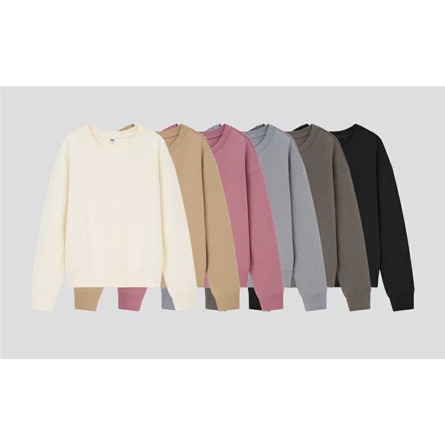 (UNIQLO Nhật chính hãng) Nữ- Áo thun nỉ cổ tròn 2 mặt vai vuông dài tay - WOMEN DOUBLE FACE LONG-SLEEVE SWEATSHIRT