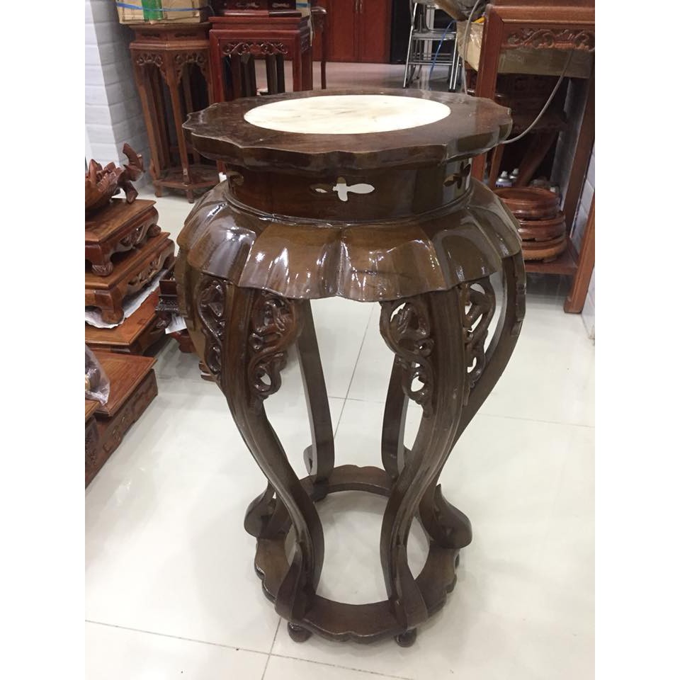 Ghế đôn sen, gỗ gụ, cao 80cm, mặt ghế 33cm, kết hợp giữa gỗ và đá