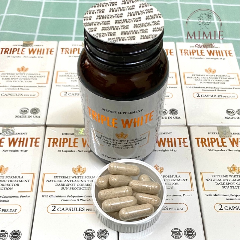 [CHÍNH HÃNG] VIÊN UỐNG TRIPLE WHITE - VIÊN UỐNG GLUTATHION 1200MG TRẮNG DA, MỜ NÁM, GIẢM THÂM HỘP 50 VIÊN