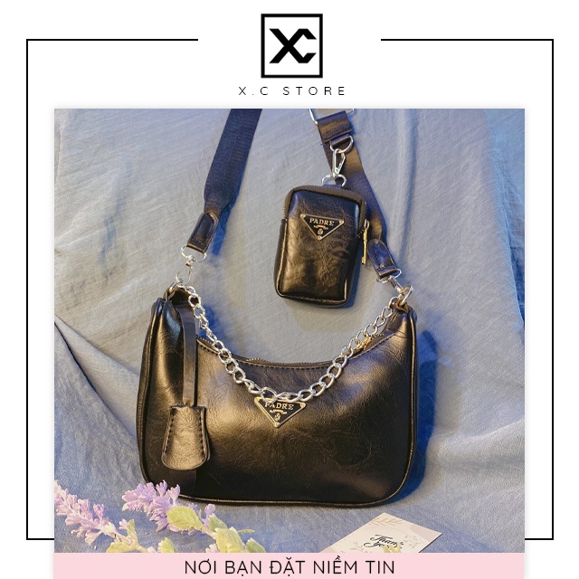 Túi đeo chéo nữ kẹp nách dáng Prada XC-008, kèm ví nhỏ kiểu dáng hàn quốc, túi công sở, đi làm