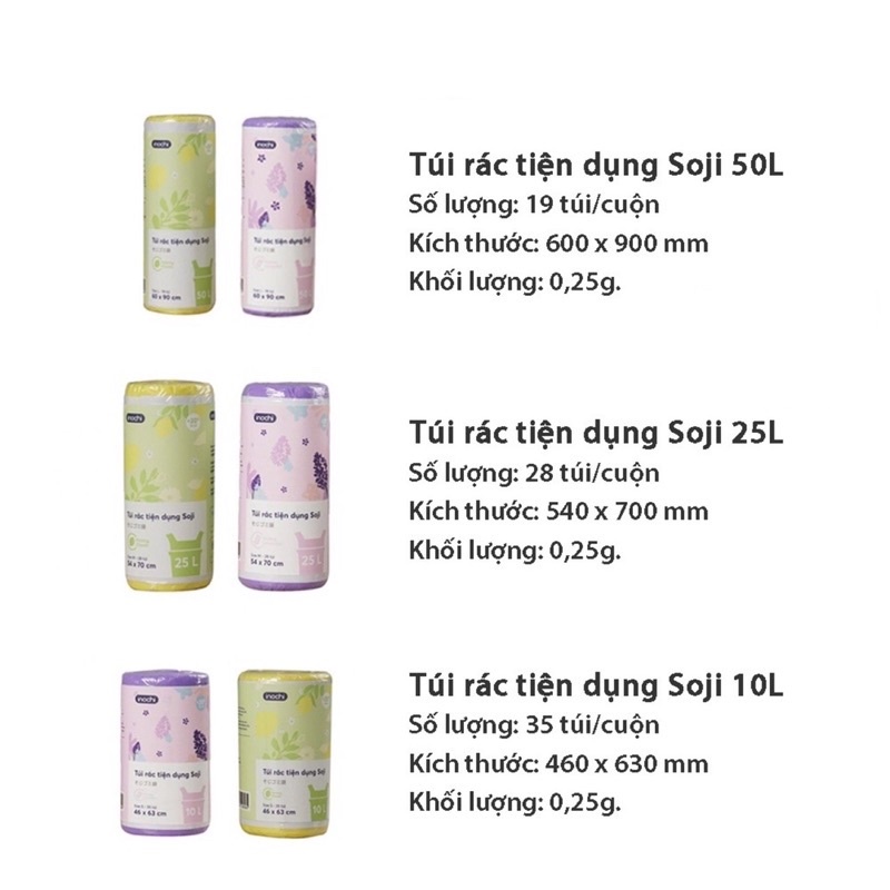 Túi Đựng Rác Tự Huỷ Có Quai Tiện Dụng inochi, Dạng Cuộn Loại 10L 25L 50L, Hương Chanh, Lavender