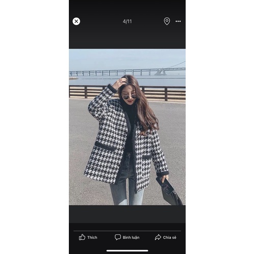 ÁO KHOÁC DẠ TWEED  HOẠ TIẾT RĂNG SÓI ĐEN TRẮNG SANG CHẢNH SĂN SALE