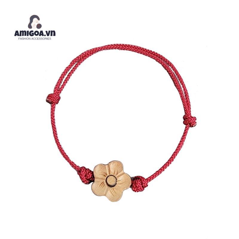 ✨✨Vòng Đeo Tay May Mắn Dây Bện Mặt Gỗ Đào Chạm Khắc Hoa Mận Xinh Xắn