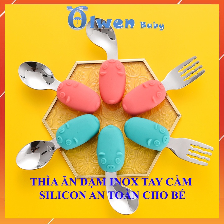 Bộ Thìa Và Dĩa Ăn Dặm Inox 304, Silicon TẶNG HỘP ĐỰNG Cho Bé Kiểu Nhật An Toàn Chống Gỉ Tiện Lợi Muỗng Tập Ăn Tập Xúc