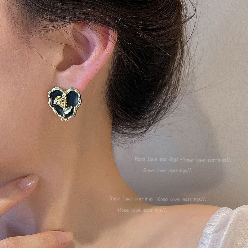 MOCHASHUBông tai hình hoa tulip màu đen xinh xắn thời trang cho nữ