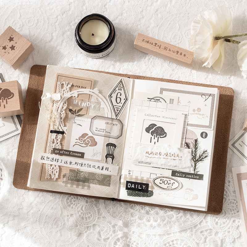 Bộ 2 Con Dấu Gỗ In Hình Đám Mây Mưa Nắng Mini Trang Trí Sổ Tay DIY