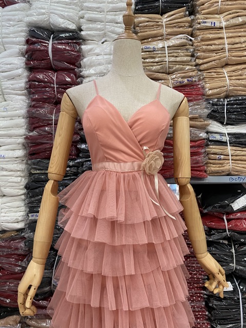 Đầm dự tiệc 2 dây tầng lưới siêu xinh ảnh thật | BigBuy360 - bigbuy360.vn