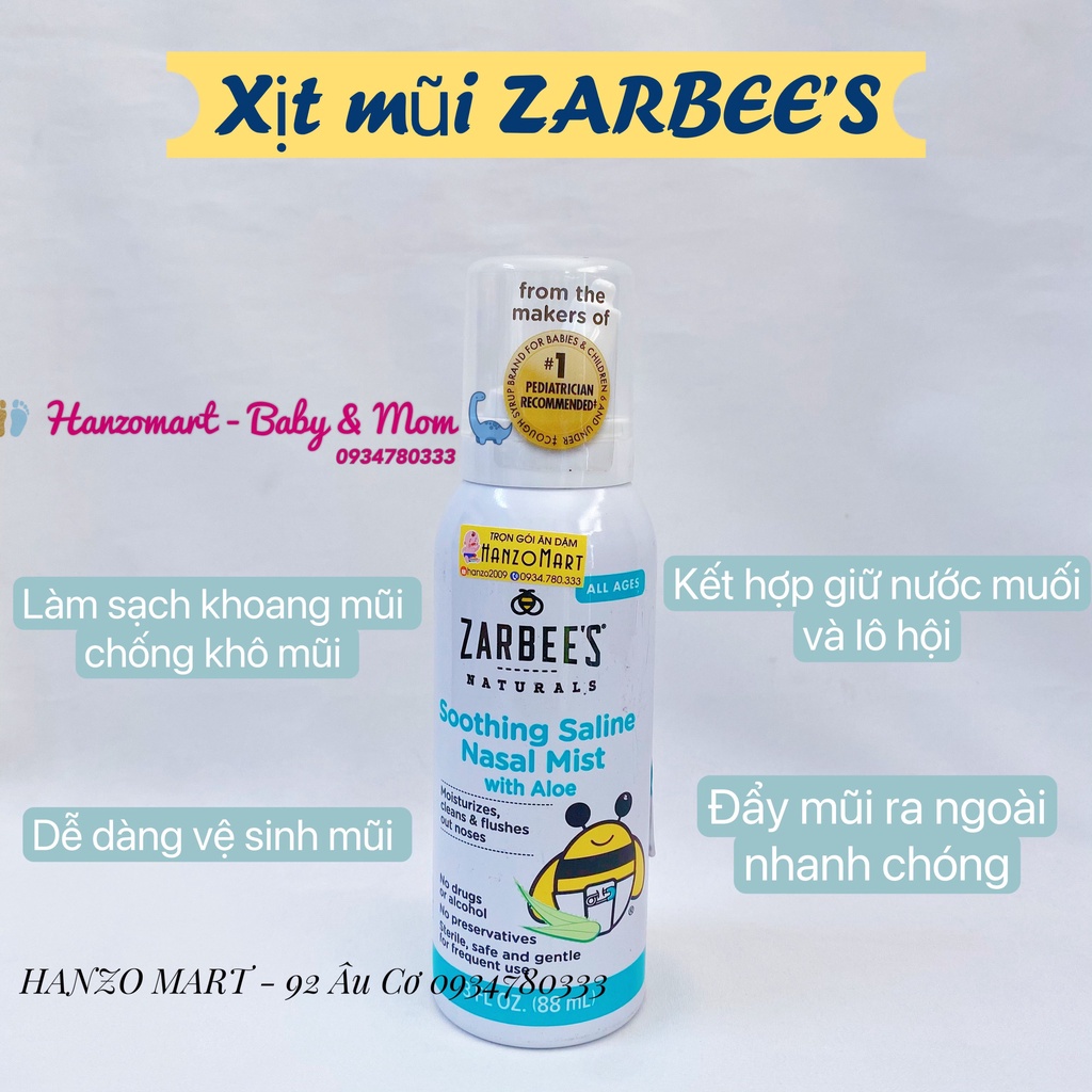 Xịt Mũi Lô Hội / Vitamin C ZARBEE'S Đẩy Đờm Cho Bé Từ Sơ Sinh