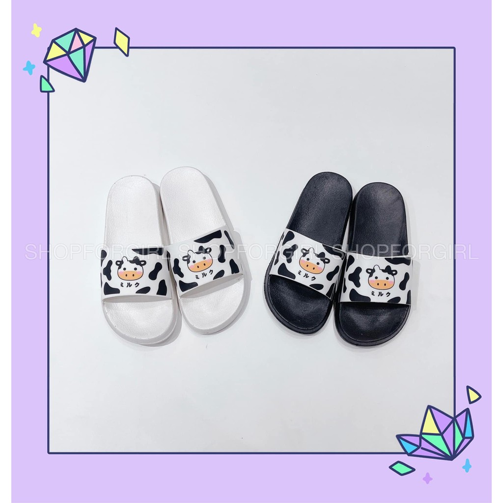 Dép quai ngang bò sữa 2 màu (Trắng - Đen) so cute - shop8868