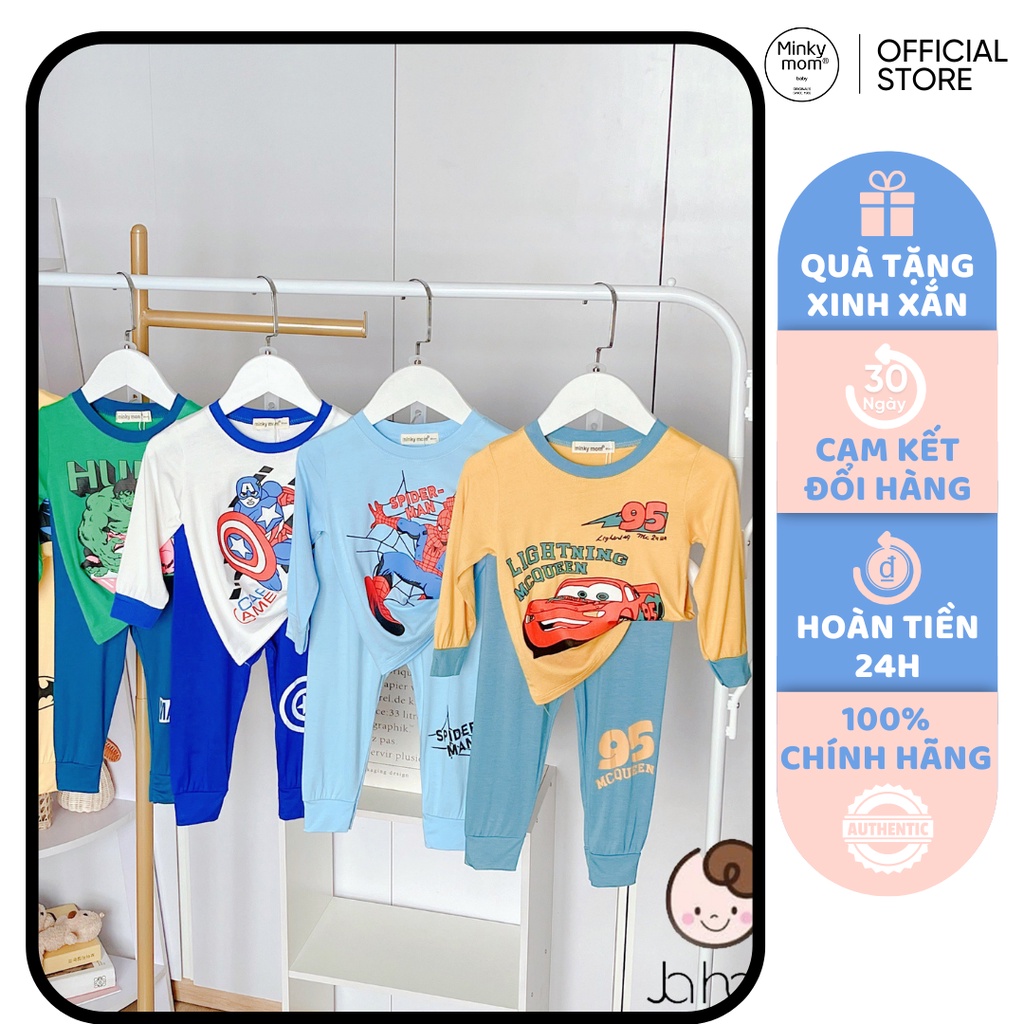 [SALE] Bộ Quần Áo Bé Gái, Bé Trai Minky Mom Hoạ Tiết Siêu Nhân, Bộ Dài Tay Thun Lạnh Cho Bé Mặc Nhà Thu Đông MKMTD2211