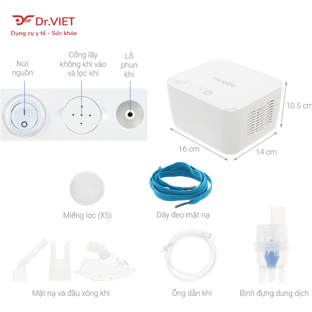 Bộ phụ kiện máy xông khí dung mũi họng NEB200 chính hãng Microlife -Hỗ trợ hô hấp, phế quản, hen suyễn