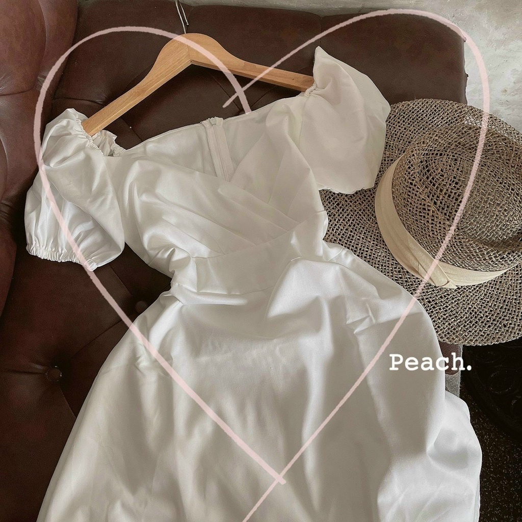 ĐẦM TRẮNG CHÉO CỔ V TAY PHỒNG VIBED