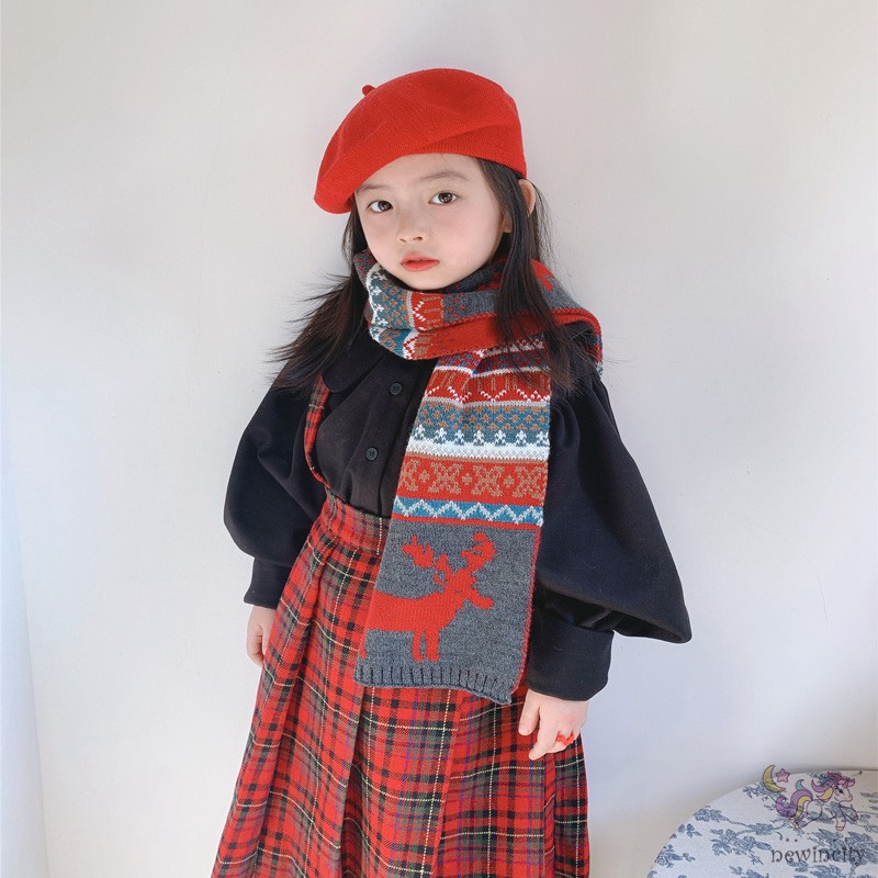 Khăn Choàng Dệt Kim Hoạ Tiết Giáng Sinh Phong Cách Hàn Quốc Cho Bé