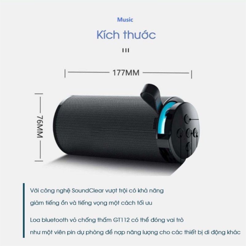 Loa Bluetooth GT112 - Led rgb - Chống nước IPX6 - móc treo tiện lợi ✔