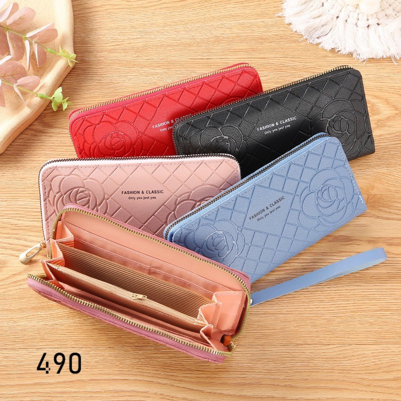 VÍ DÀI NỮ CẦM TAY KHÓA KÉO 490 DẬP VÂN BÔNG HOA SIÊU SANG CHẢNH