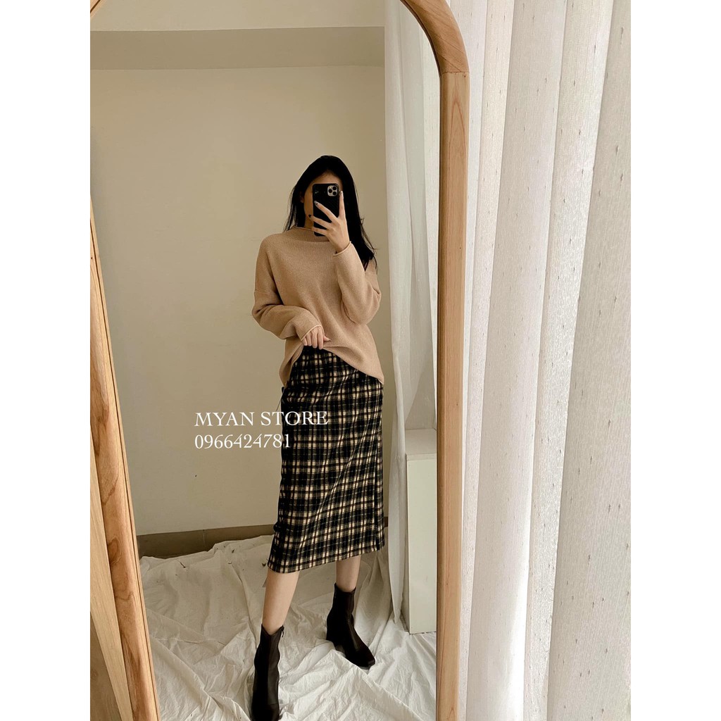 Chân váy dạ kẻ to xẻ sau V112009 | BigBuy360 - bigbuy360.vn