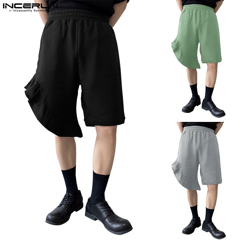 Incerun Mne 'S Quần Short Dáng Rộng Lưng Thun Phối Bèo Thời Trang Mùa Hè Dành Cho Nữ