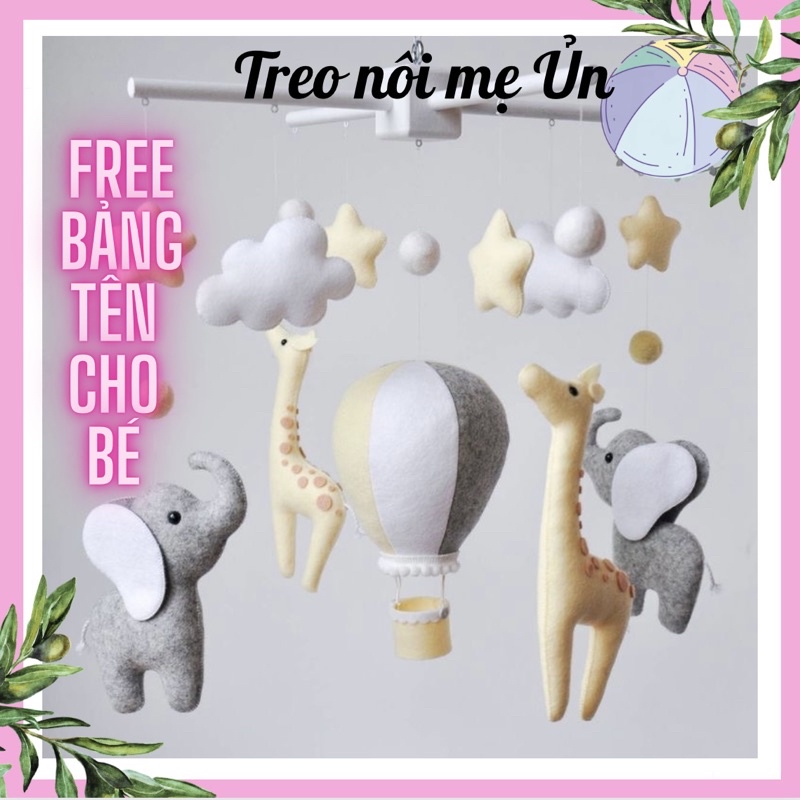 Đồ chơi treo nôi cho bé kích thích thị giác cho bé, tự xoay và phát nhạc mẫu Khinh Khí Cầu