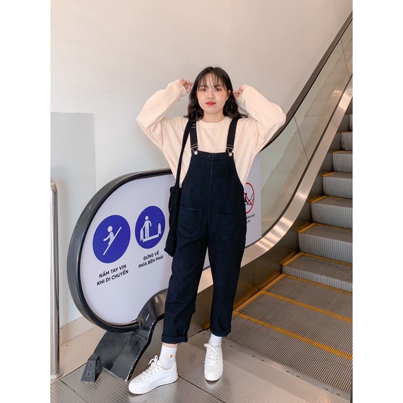 [Mã FAXANH55 giảm 10K đơn 50K] yếm jean baggy (trắng/đen) | BigBuy360 - bigbuy360.vn