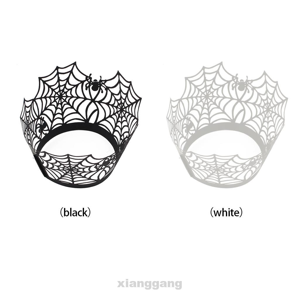 12pcs/pack Wedding Home DIY Cup Spider Web Festival Party Reception Halloween Decor Cupcake Wrappers