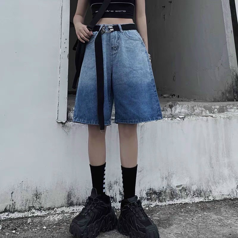 Quần Short Jean Unisex Nam Nữ Ống Rộng, Quần Short Bò Loang 2 Màu Phong Cách Hàn Quốc Cho Cả Nam Và Nữ RÔ STORE QS12