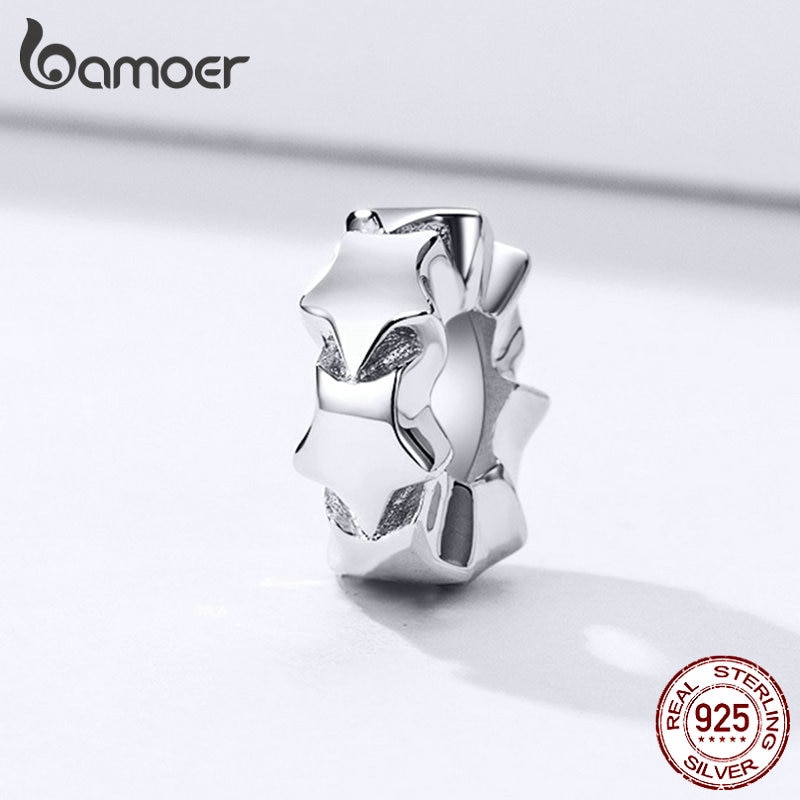BAMOER Nút Chặn BạC S925 Hình Ngôi Sao Có Vòng Silicone Cho Bbracelet
