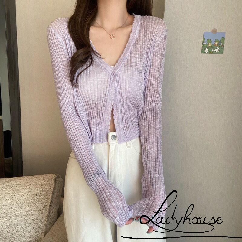 Áo Cardigan Dệt Kim Tay Dài Dáng Rộng Cài Nút Màu Trơn Cho Nữ