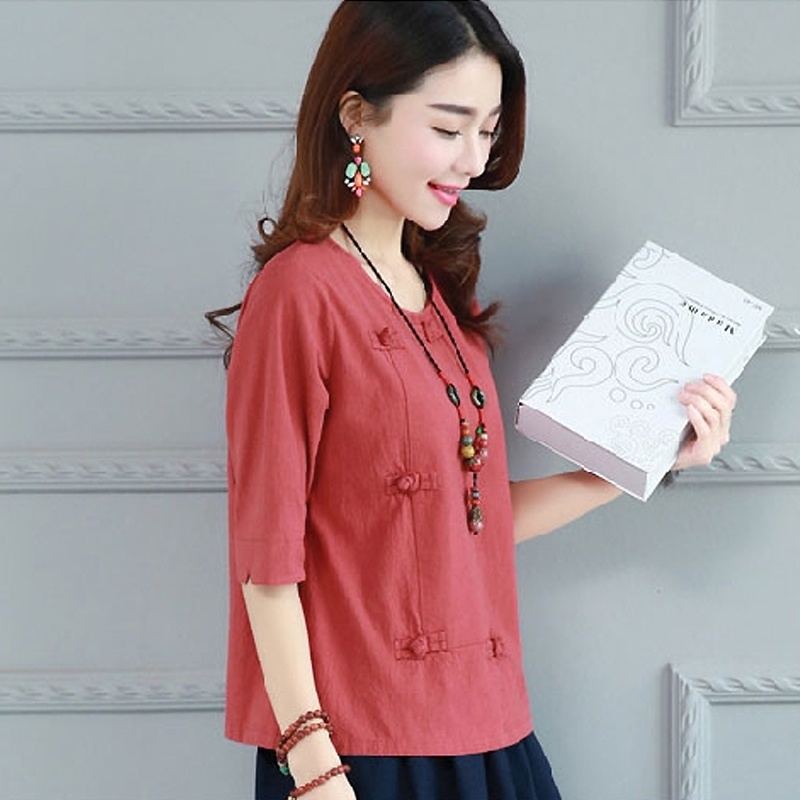 Áo Thun Cotton Lanh Tay Ngắn Dáng Rộng Thời Trang Mùa Hè Hàn Quốc Mới 2022